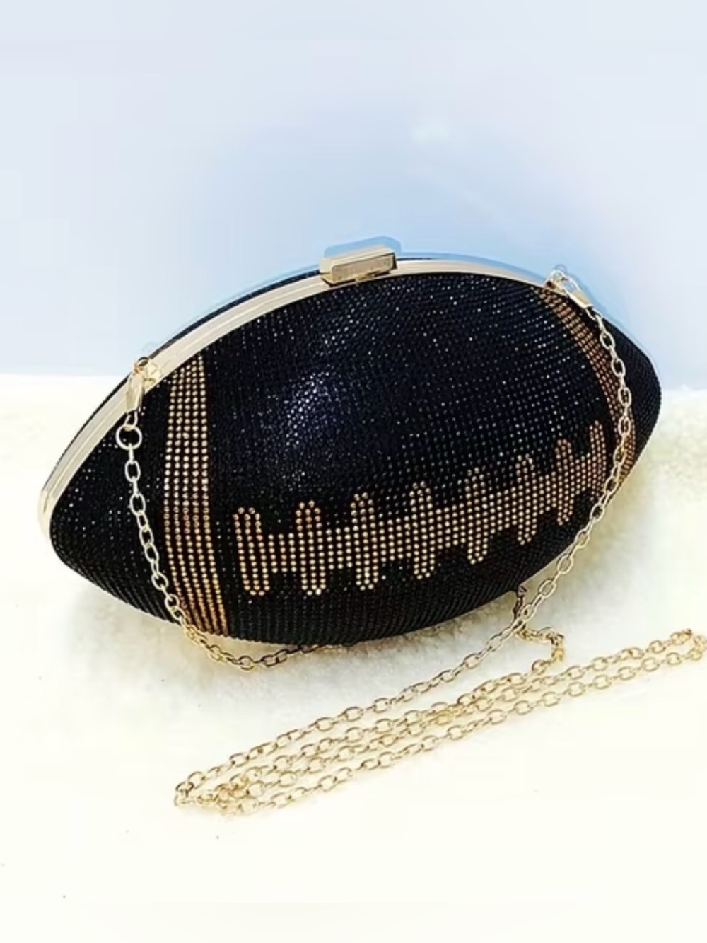 Black and Gold Beaded Football  Clutch